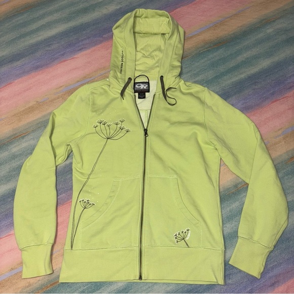 Outdoor Research Hoodie Women Medium Green Embroidered Zip Sweatshirt Dandelion - Picture 1 of 9